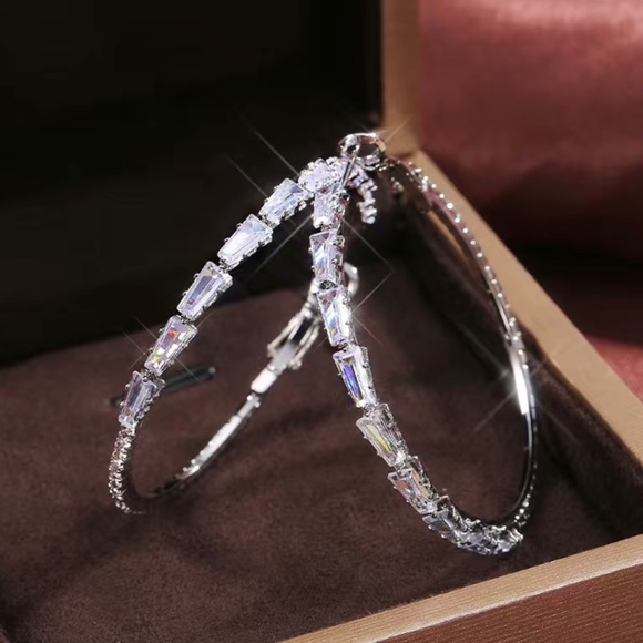 🔥925 Sterling Silver White Sapphire Hoop Earrings - Picture 14 of 15